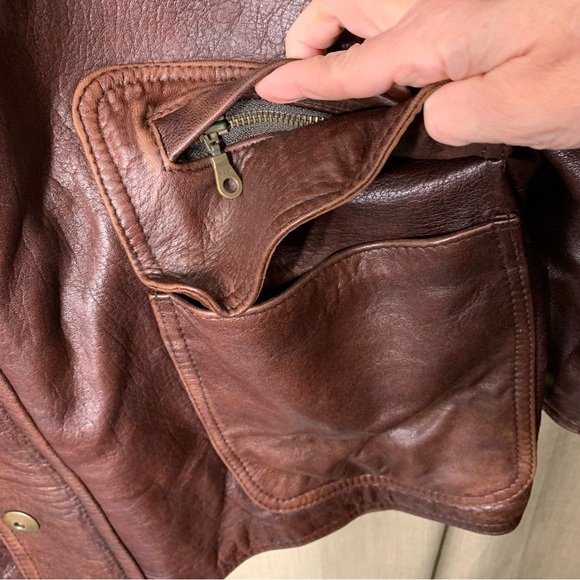 Aquascutum London Vintage Brown Leather Coat Sz 44 XL Oversize Aviator Collar - Picture 8 of 16